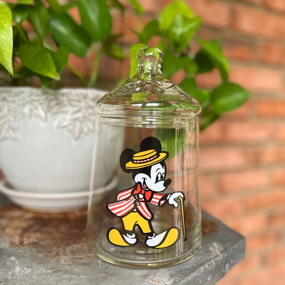 VINTAGE WALT DISNEY MICKEY MOUSE GLASS CLEAR CANDY